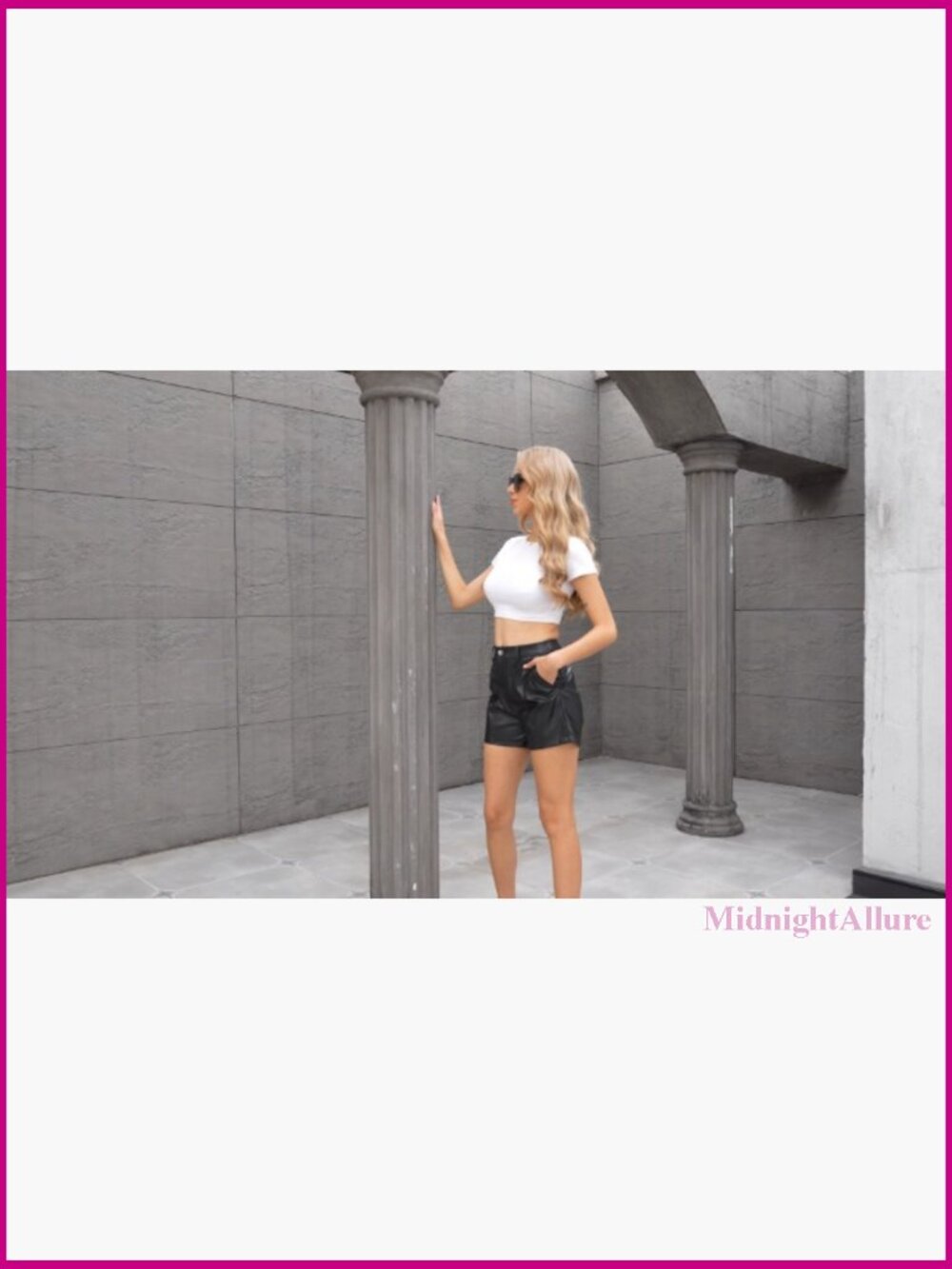 High Waisted Faux Leather Skort, Elastic Back, Regular Fit, Medium Weight - Picture 7 of 7